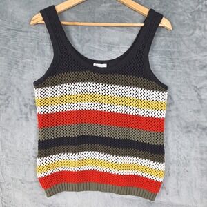 Womens Tank‎ Top Medium Striped Crochet Rainbow Boho Casual Summer Lined Hippie